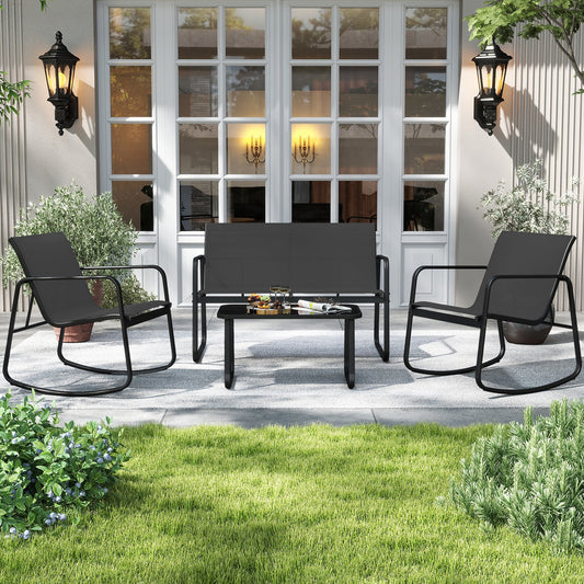 4 PCS Patio Furniture Set Outdoor Rocker Chair Conversation Set-Black - Tampa Home & Garden Store