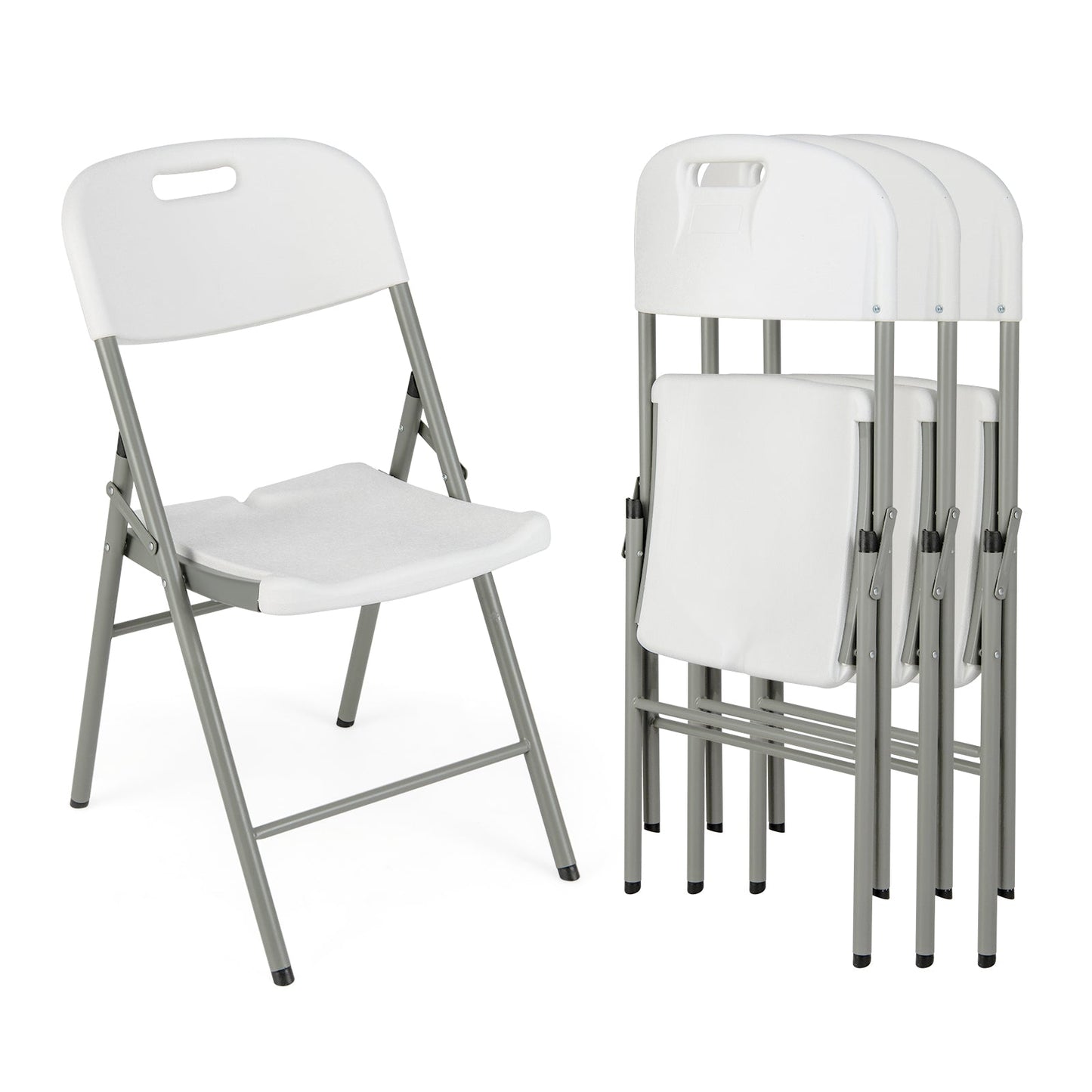 4 Pack Folding Stackable Chairs with Metal Frame and Carrying Handle-White