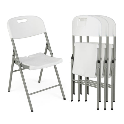 4 Pack Folding Stackable Chairs with Metal Frame and Carrying Handle-White