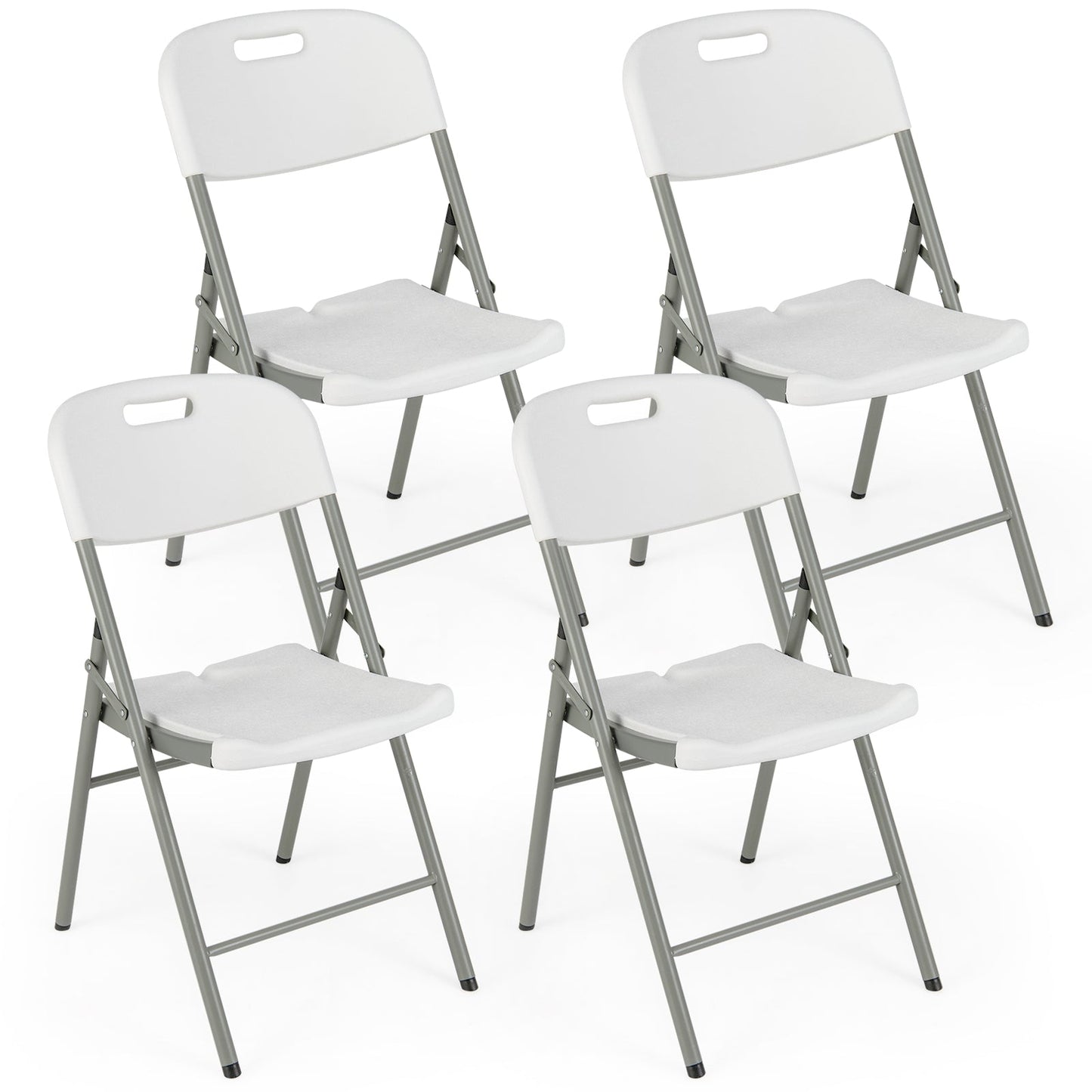 4 Pack Folding Stackable Chairs with Metal Frame and Carrying Handle-White