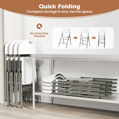 4 Pack Folding Stackable Chairs with Metal Frame and Carrying Handle-White