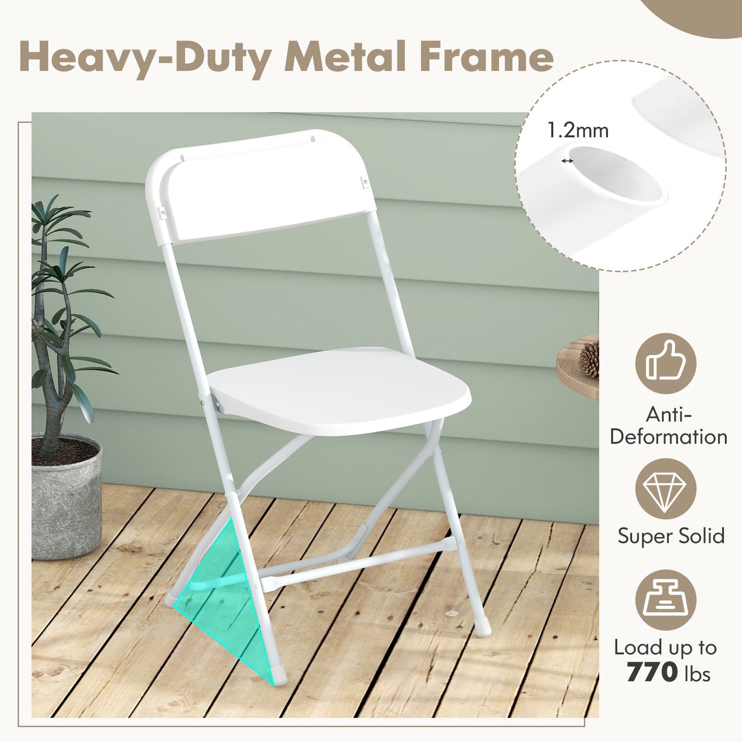 4 Pack Metal Folding Chairs with Plastic Seat and Back-White