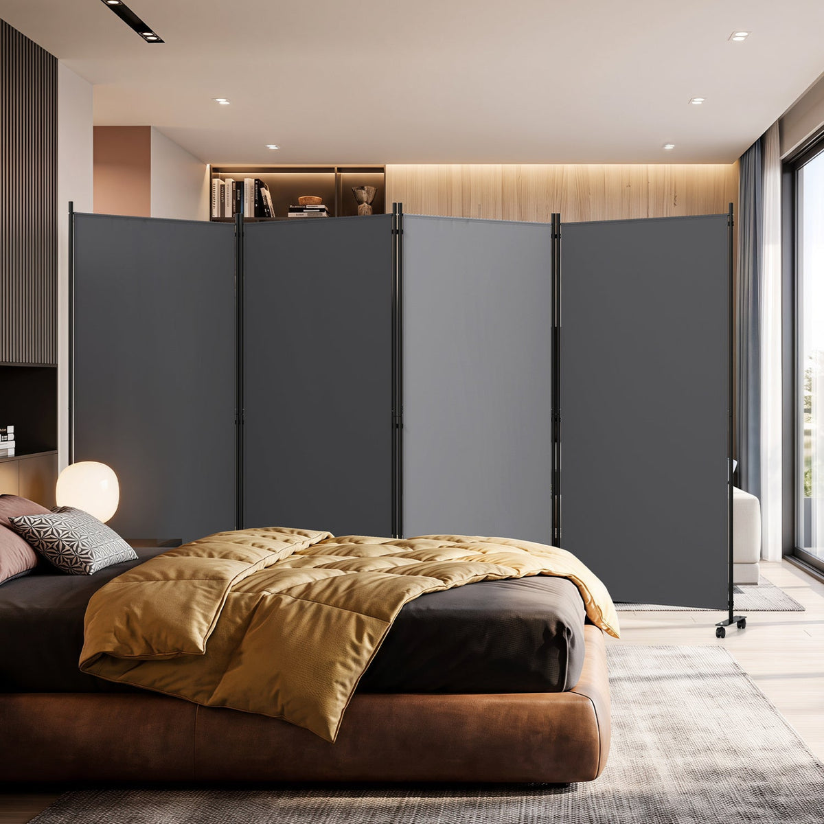 4-Panel Folding Room Divider with Wheels in gray panels, 71.5 tall on Tampa Home & Garden Store