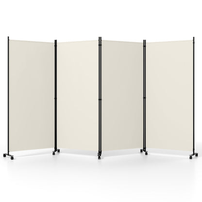 4-panel folding room divider with wheels, beige fabric panels, black frames by DirectDeals on Tampa Home & Garden Store