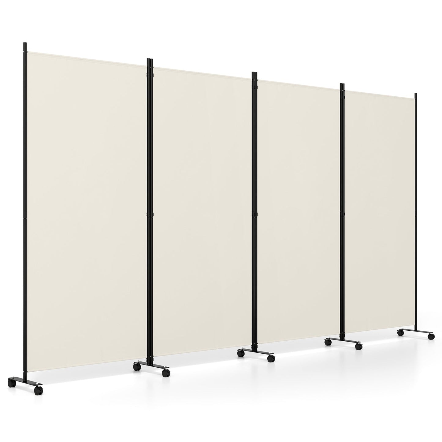 4-Panel Folding Room Divider with Wheels by DirectDeals, beige panels, black metal frame with caster wheels on Tampa Home & Garden Store