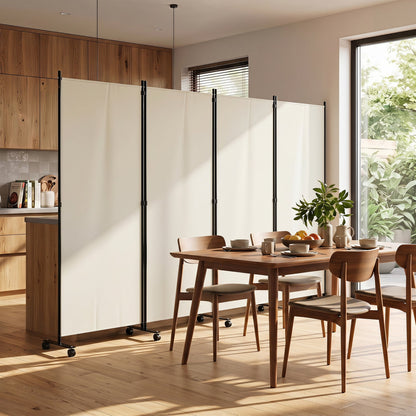 4-panel folding room divider on wheels, tall cream panels with black frame DirectDeals on Tampa Home & Garden Store