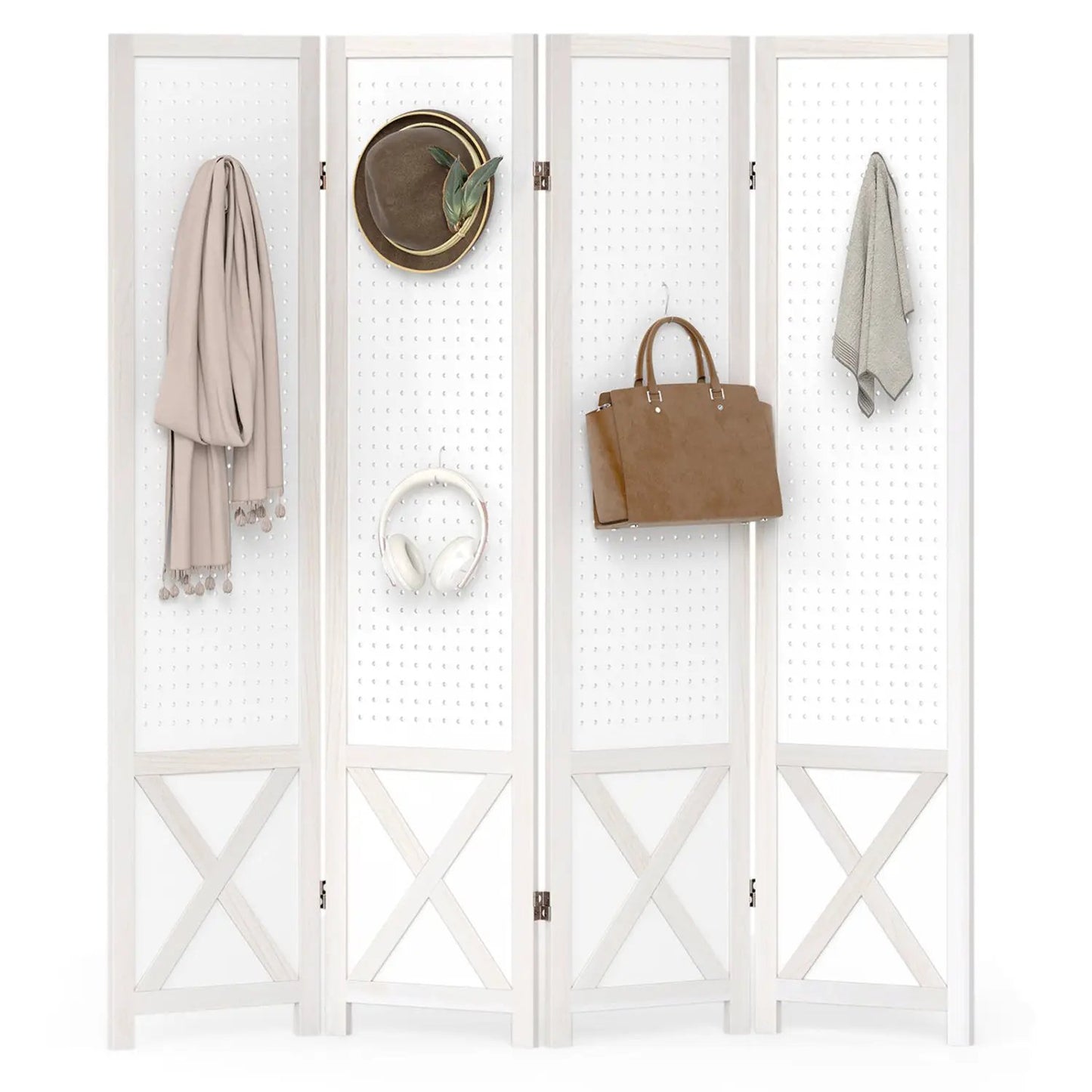6-Panel Pegboard Room Divider Foldable Screen