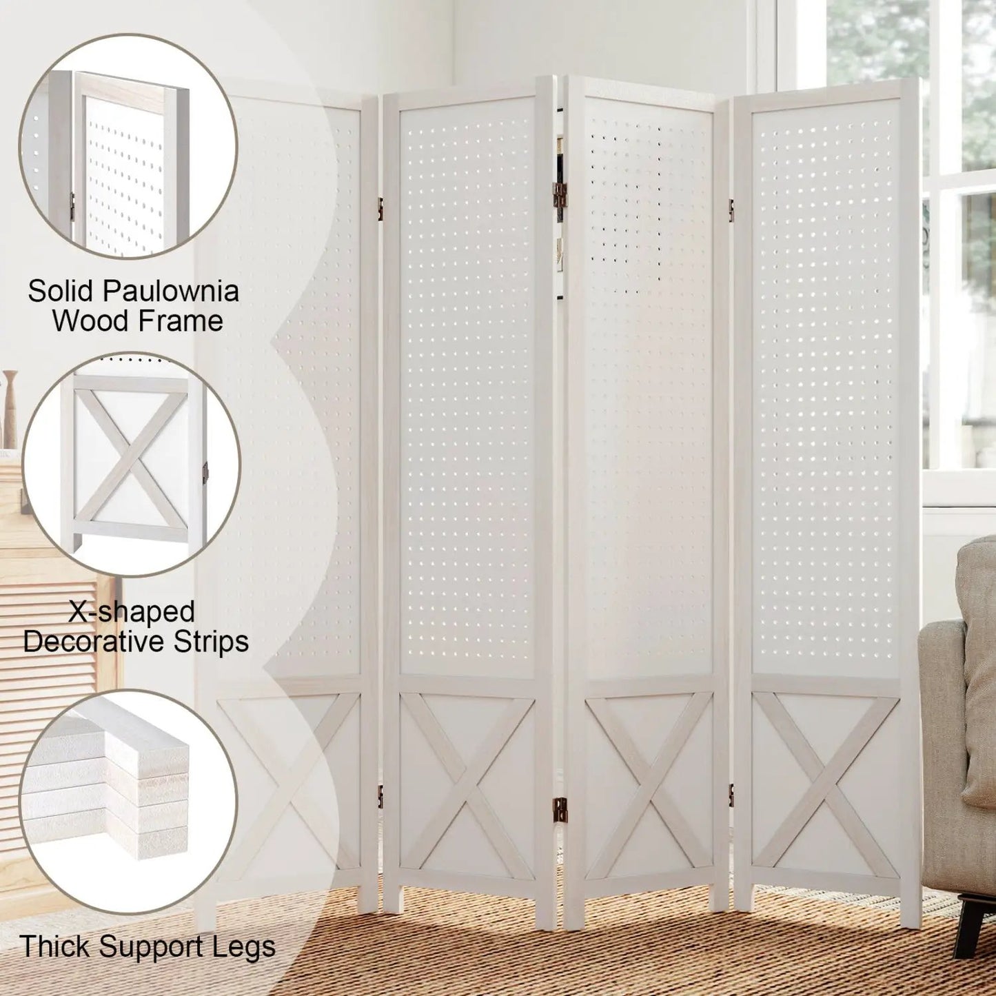 6-Panel Pegboard Room Divider Foldable Screen