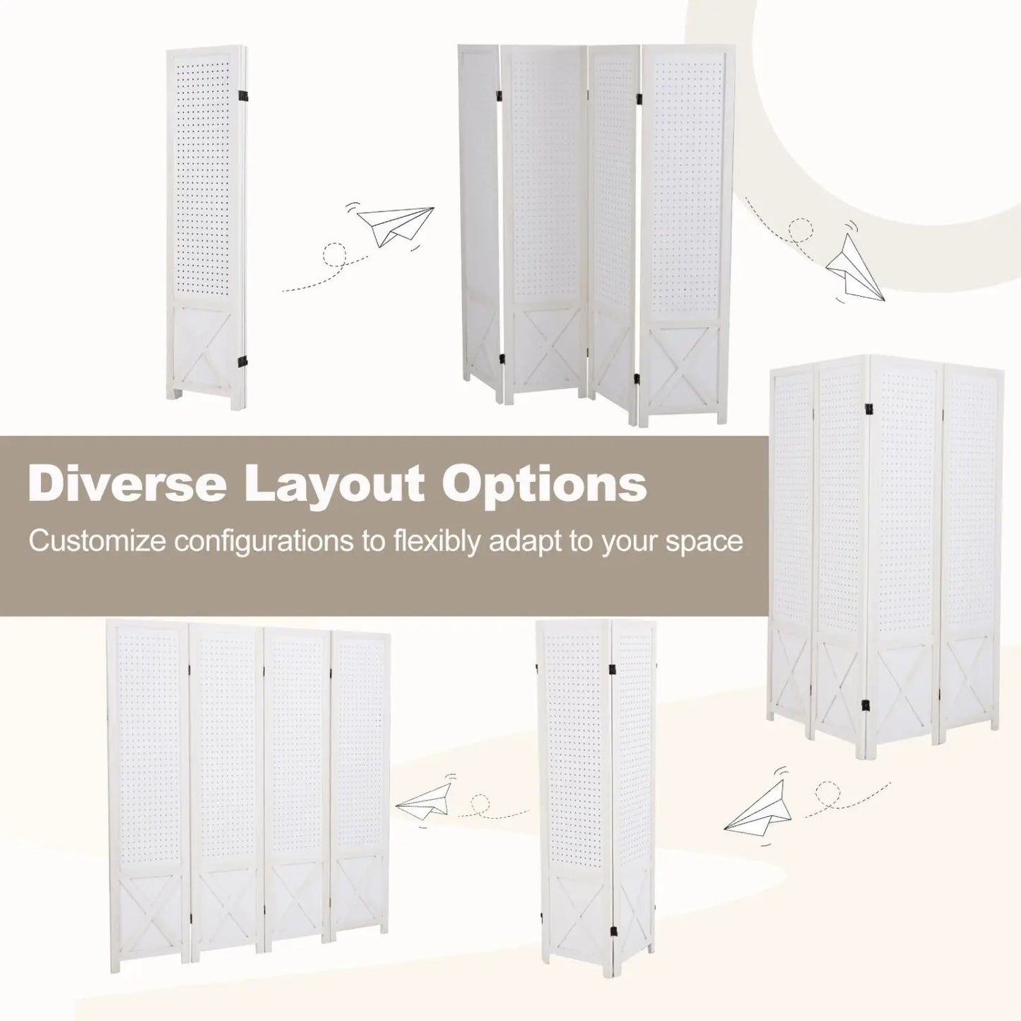 6-Panel Pegboard Room Divider Foldable Screen