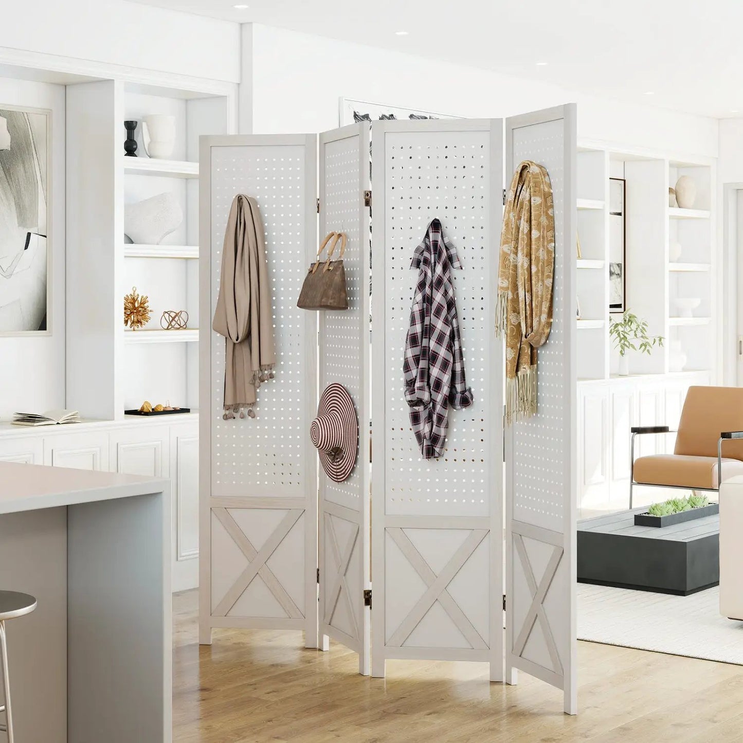 6-Panel Pegboard Room Divider Foldable Screen