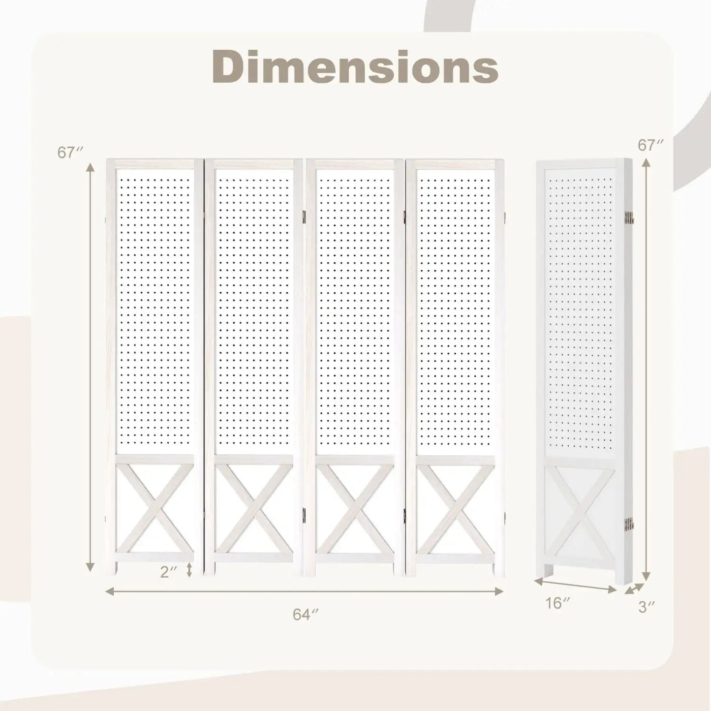 6-Panel Pegboard Room Divider Foldable Screen