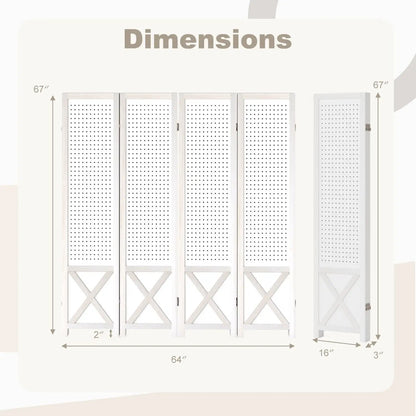 6-Panel Pegboard Room Divider Foldable Screen
