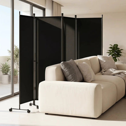 Four Panel Room Divider With Lockable Wheels
