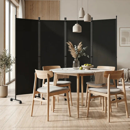 Four Panel Room Divider With Lockable Wheels