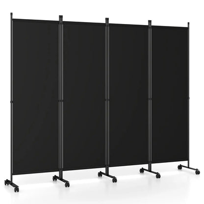 Four Panel Room Divider With Lockable Wheels