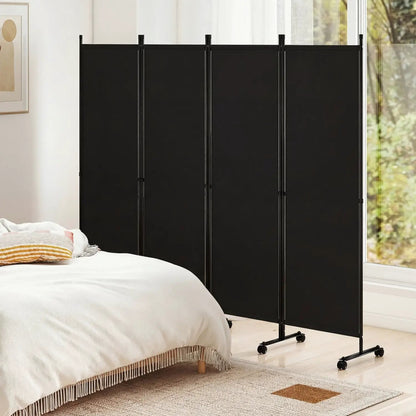 Four Panel Room Divider With Lockable Wheels