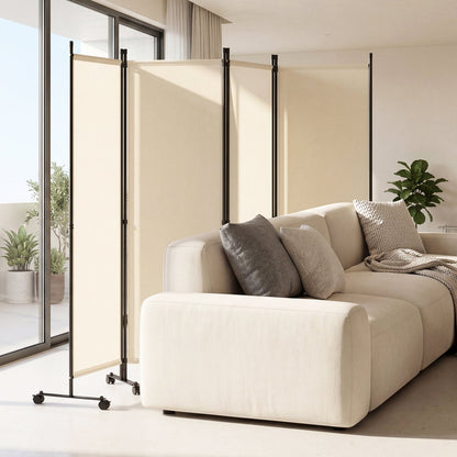 Four Panel Room Divider With Lockable Wheels