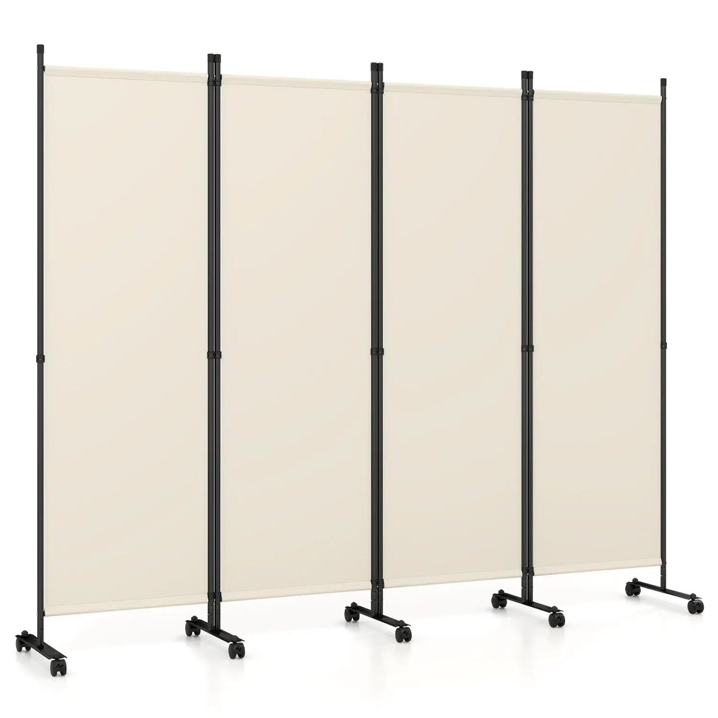 Four Panel Room Divider With Lockable Wheels