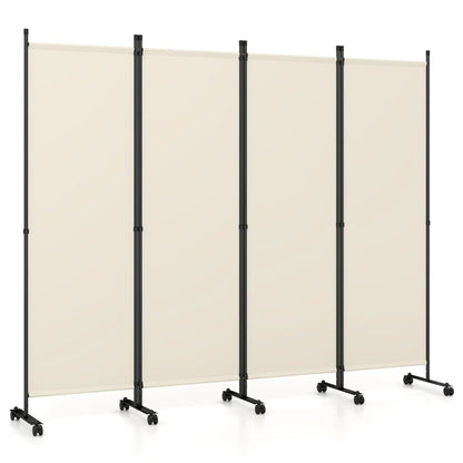 Four Panel Room Divider With Lockable Wheels