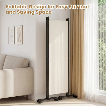 Four Panel Room Divider With Lockable Wheels