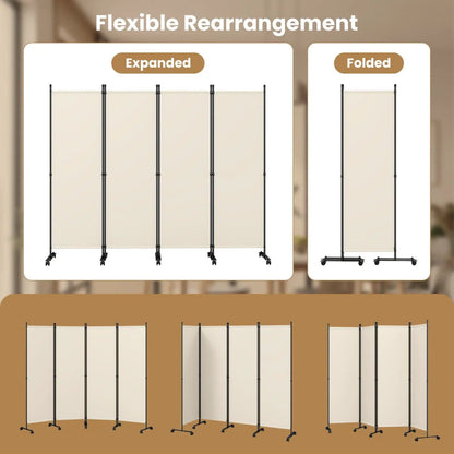 Four Panel Room Divider With Lockable Wheels