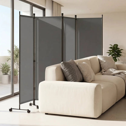 Four Panel Room Divider With Lockable Wheels