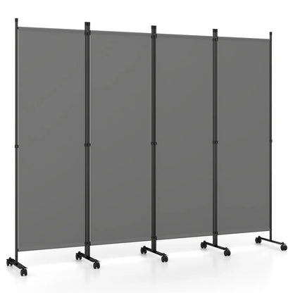 Four Panel Room Divider With Lockable Wheels