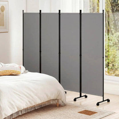 Four Panel Room Divider With Lockable Wheels