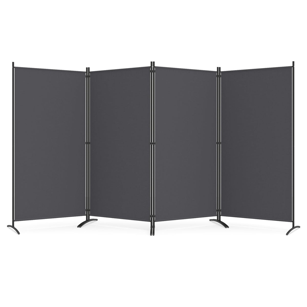 4-panel room divider screen, 6 ft tall, black fabric panels with metal frame on Tampa Home & Garden Store