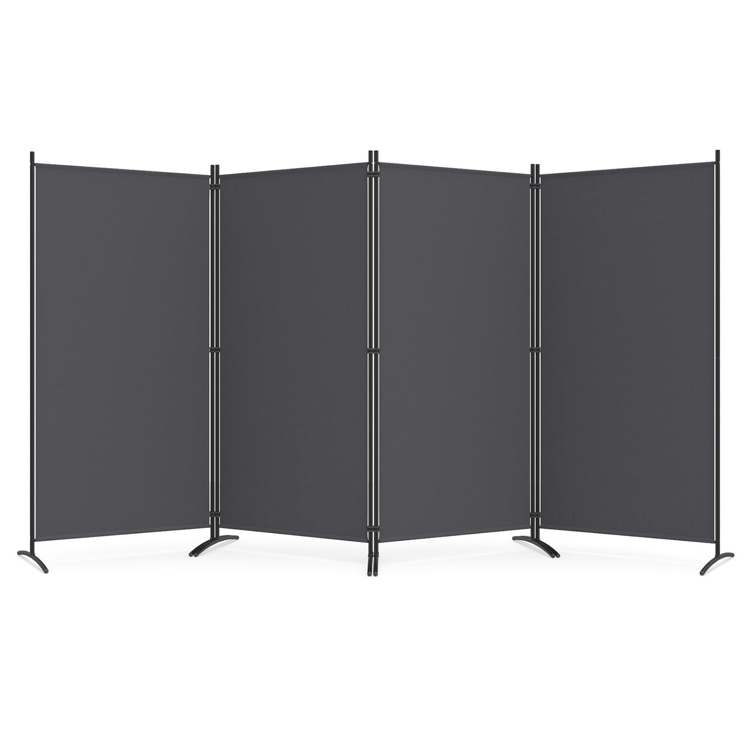 4-panel room divider screen, 6 ft tall, black fabric panels with metal frame on Tampa Home & Garden Store