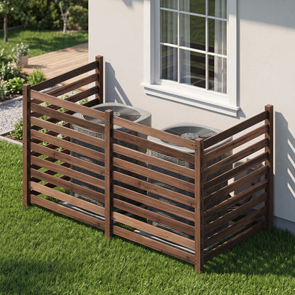 4-Panel wooden outdoor privacy fence with ground stakes around two outdoor AC units on Tampa Home & Garden Store