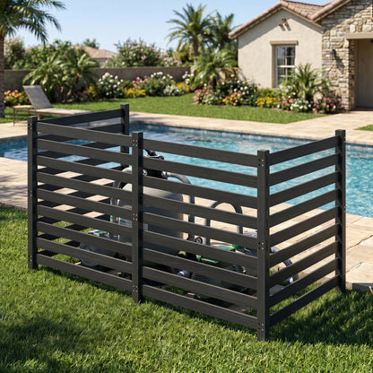 4-panel wooden outdoor privacy fence by DirectDeals in dark charcoal with ground stakes on Tampa Home & Garden Store