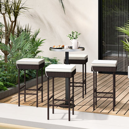 Juego de taburetes de bar de ratán para patio de 2 o 4, con reposapiés y cojines suaves para balcón/patio trasero - 4 piezas