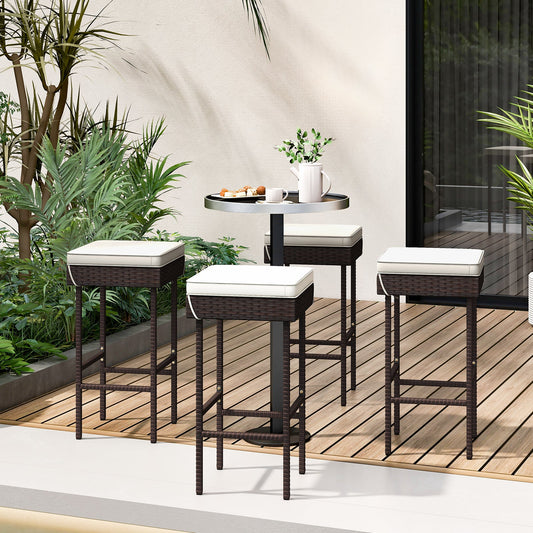 Patio Rattan Barstools Set of 2/4 with Footrest and Soft Cushions for Backyard Balcony-4 Pieces - Tampa Home & Garden Store