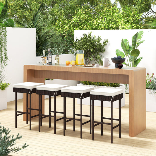 Patio Rattan Barstools Set of 2/4 with Footrest and Soft Cushions for Backyard Balcony-4 Pieces - Tampa Home & Garden Store