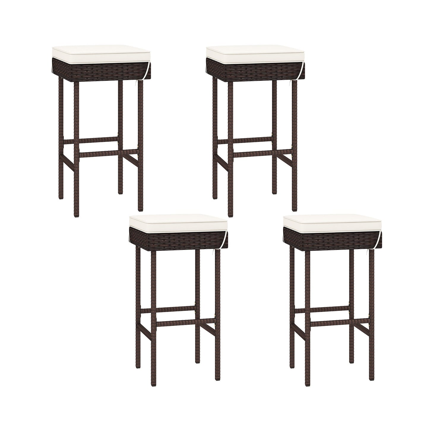 Juego de taburetes de bar de ratán para patio de 2 o 4, con reposapiés y cojines suaves para balcón/patio trasero - 4 piezas
