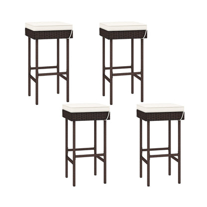 Juego de taburetes de bar de ratán para patio de 2 o 4, con reposapiés y cojines suaves para balcón/patio trasero - 4 piezas