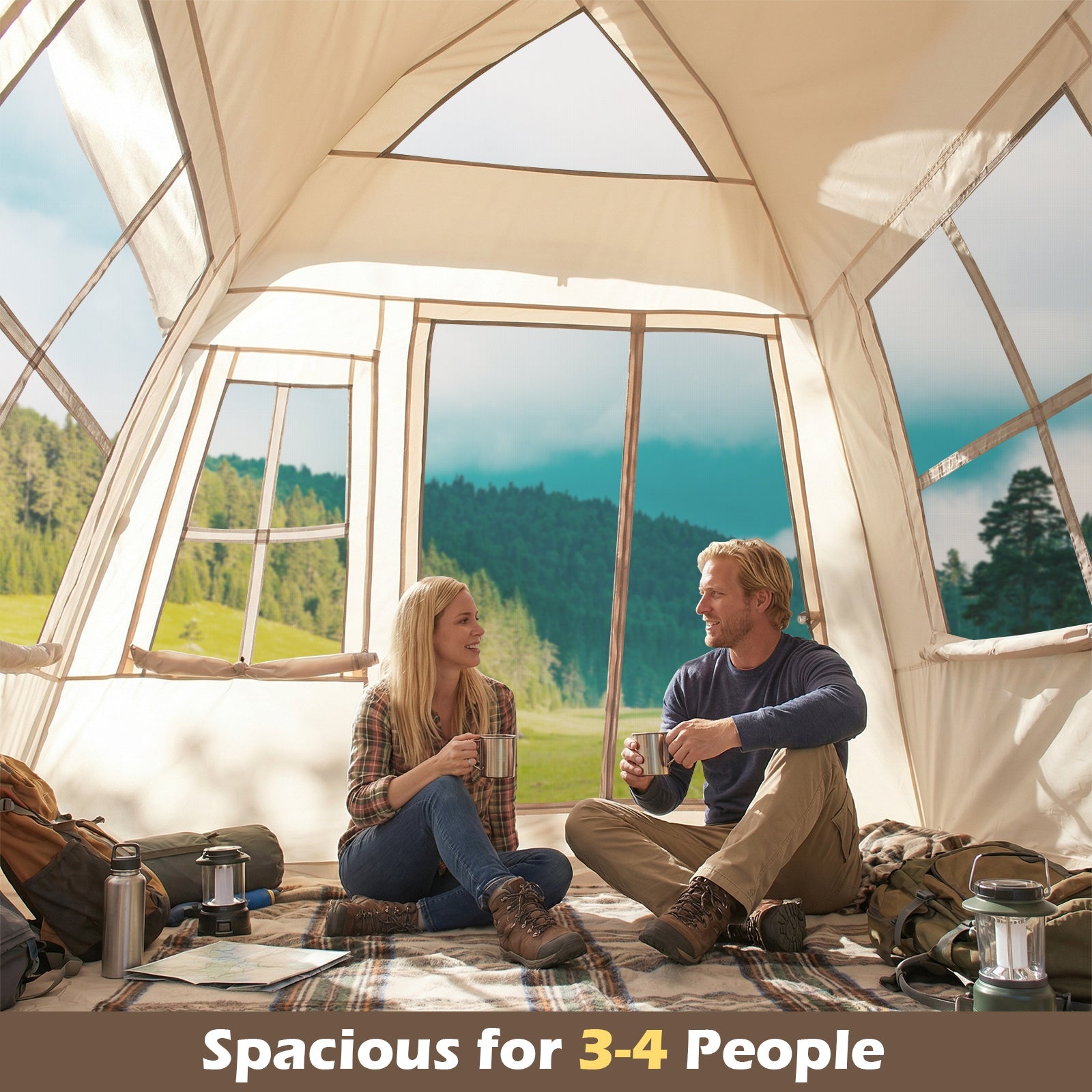 GemGear 4-person pop-up camping tent beige interior with two doors on Tampa Home & Garden Store