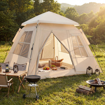 GemGear 4-Person Pop-Up Camping Tent beige with rainfly and 2 doors on Tampa Home & Garden Store