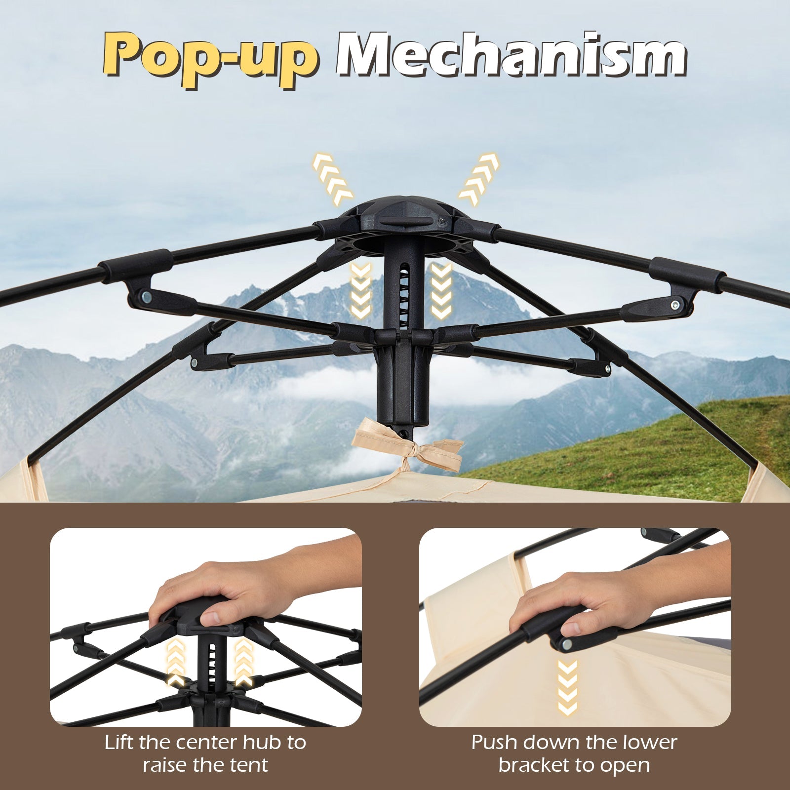 GemGear 4 Person Camping Tent pop-up hub mechanism with black frame on Tampa Home & Garden Store