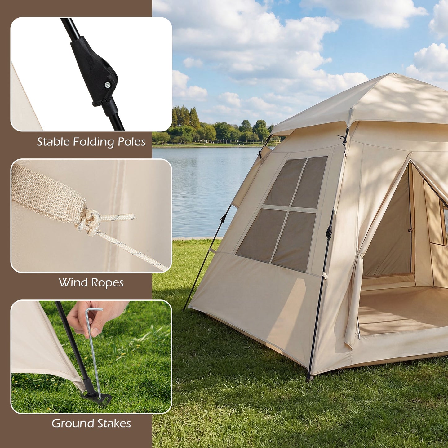 GemGear 4-Person Camping Tent with rainfly and 2 doors, beige pop-up tent on Tampa Home & Garden Store