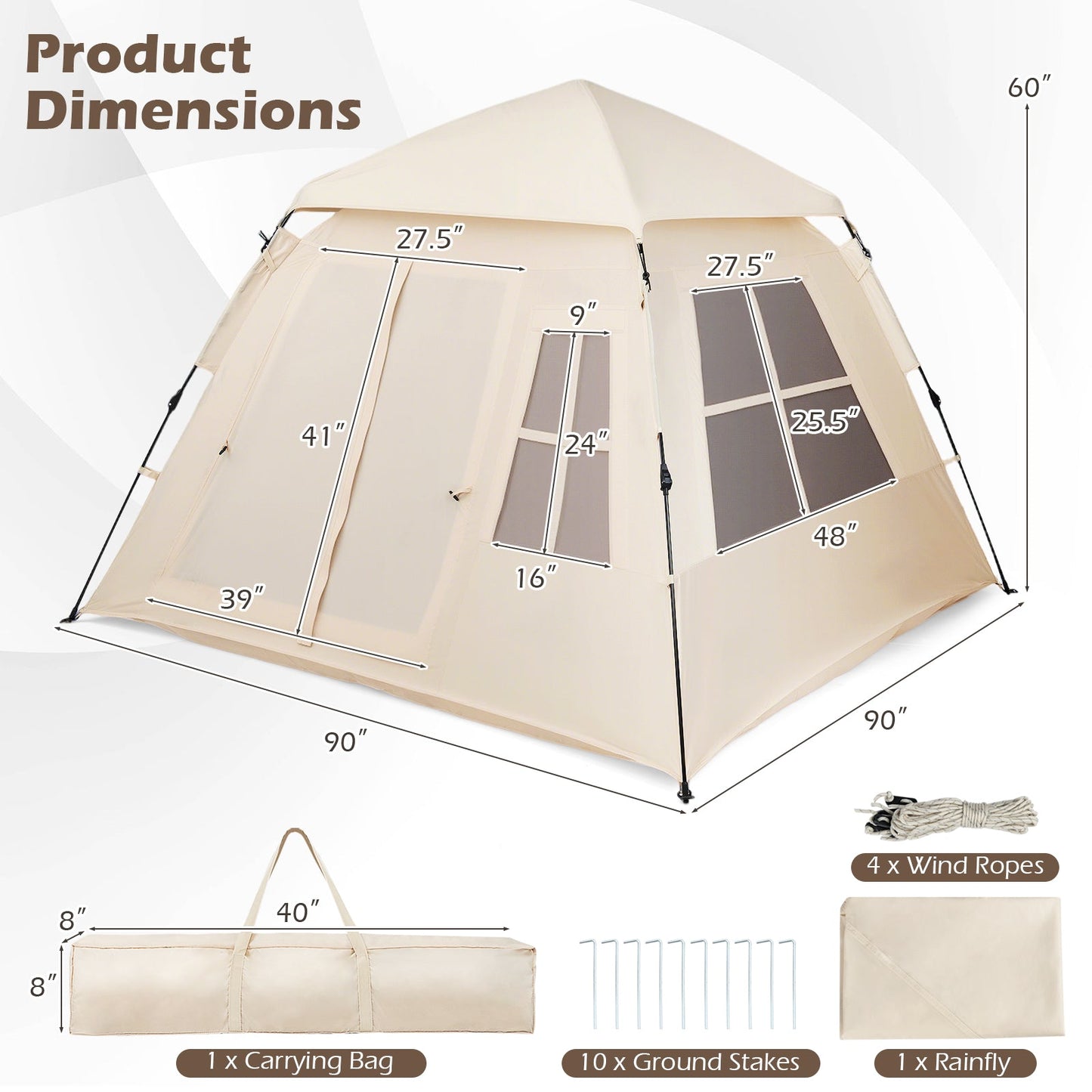 GemGear 4 Person Camping Tent beige pop-up with rainfly and 2 doors, automatic setup on Tampa Home & Garden Store