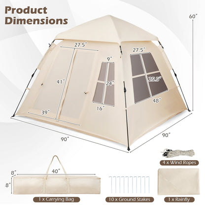 GemGear 4 Person Camping Tent beige pop-up with rainfly and 2 doors, automatic setup on Tampa Home & Garden Store