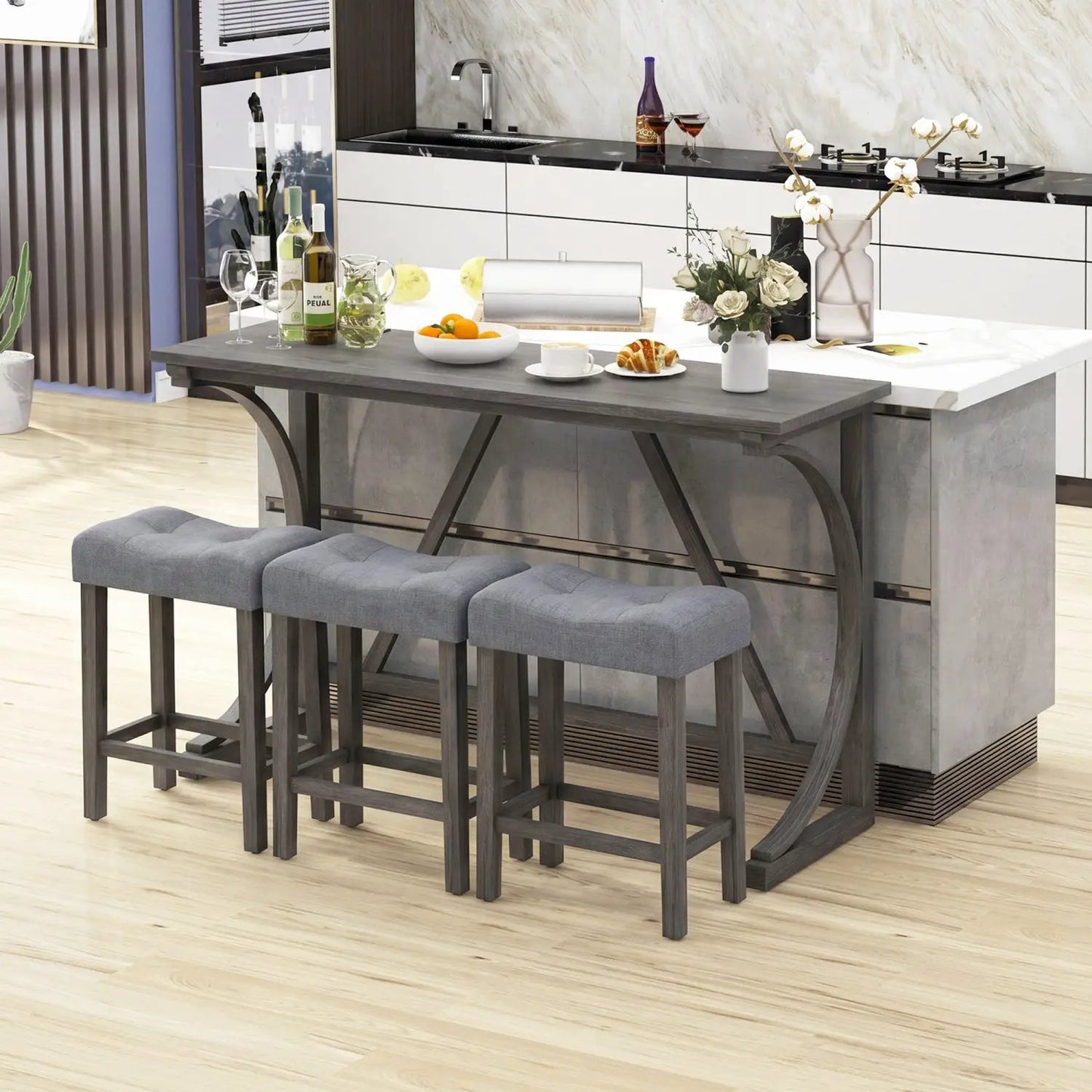 4-Piece Bar Table Set With Power Outlet Stools