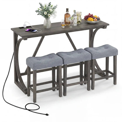 4-Piece Bar Table Set With Power Outlet Stools