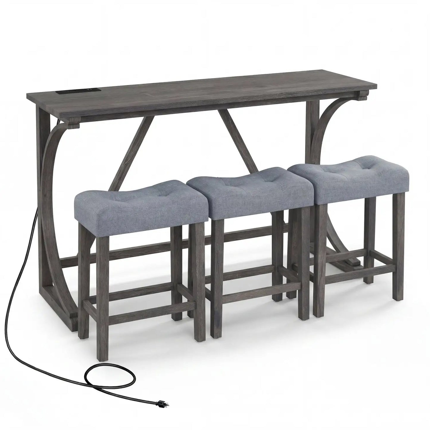 4-Piece Bar Table Set With Power Outlet Stools