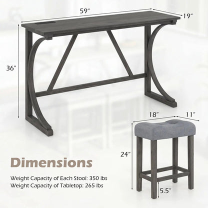 4-Piece Bar Table Set With Power Outlet Stools