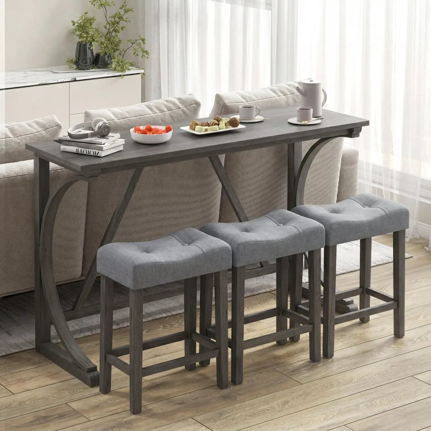4-Piece Bar Table Set With Power Outlet Stools