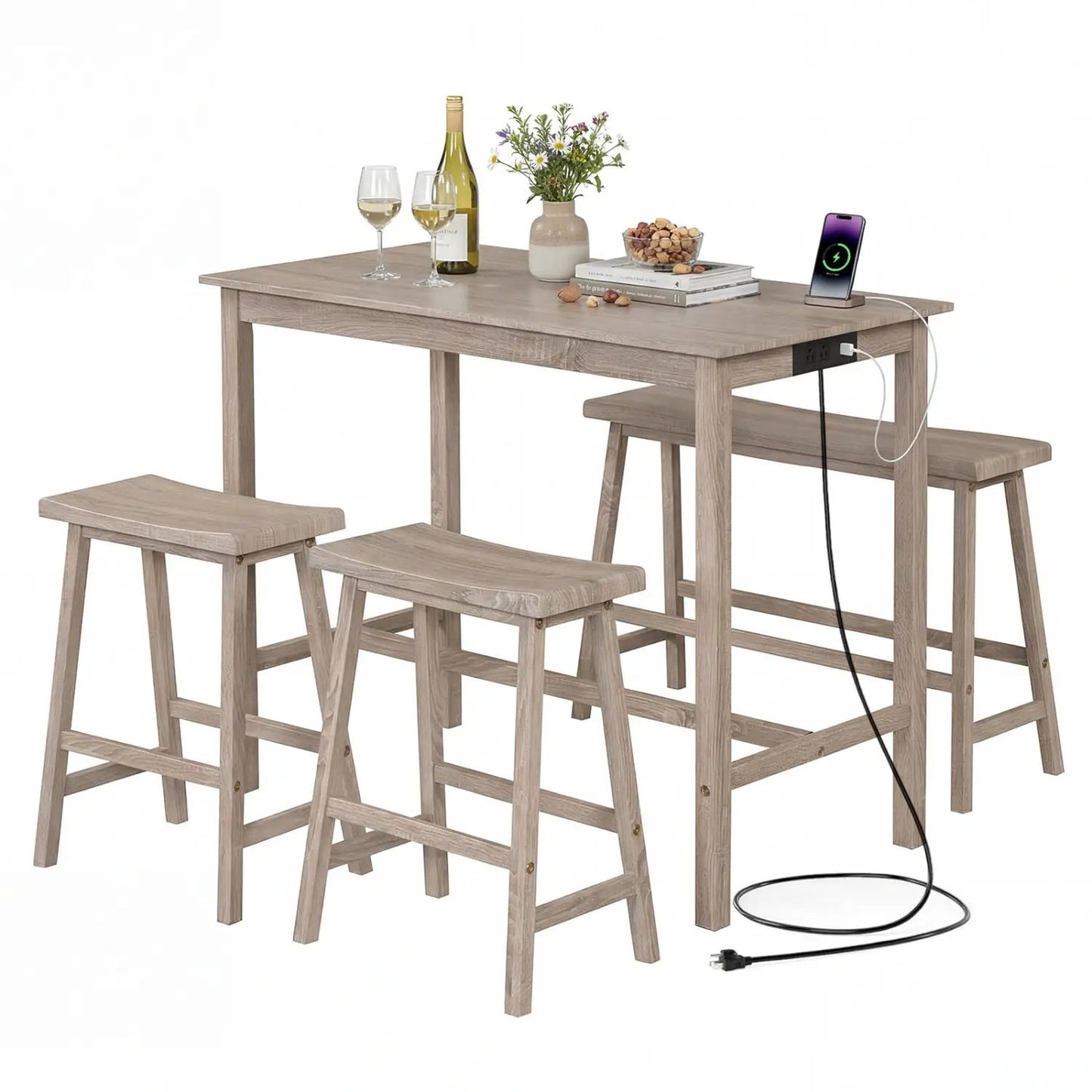 Counter Height Dining Table Set with Power Outlet
