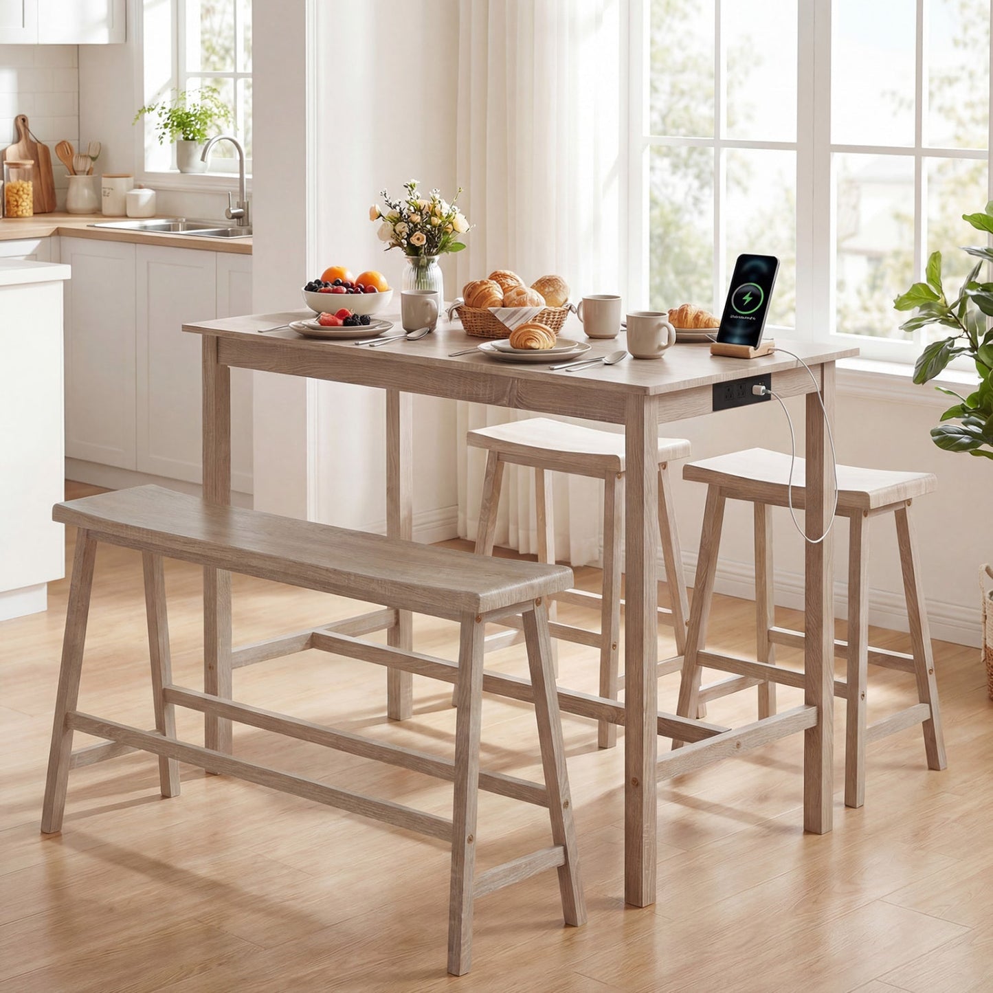Counter Height Dining Table Set with Power Outlet